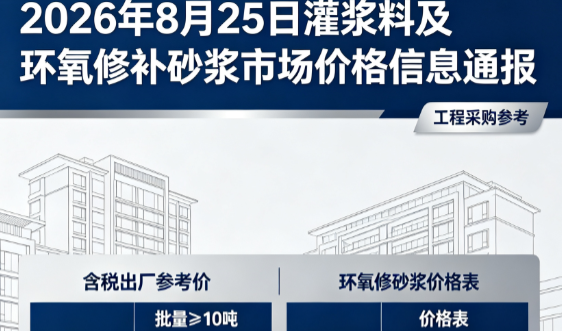 永和2026年8月25日灌浆料及环氧修补砂浆市场价格信息通报